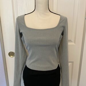 Hollister Grey Ribbed Square Neck Long Sleeve Top